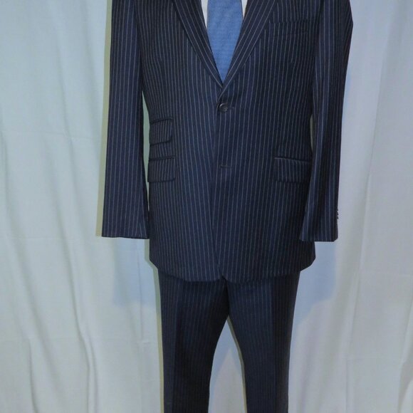 My.Suit Navy Striped Custom Ticket Pocket Extra Pants Two Button Suit 42L - Picture 2 of 16